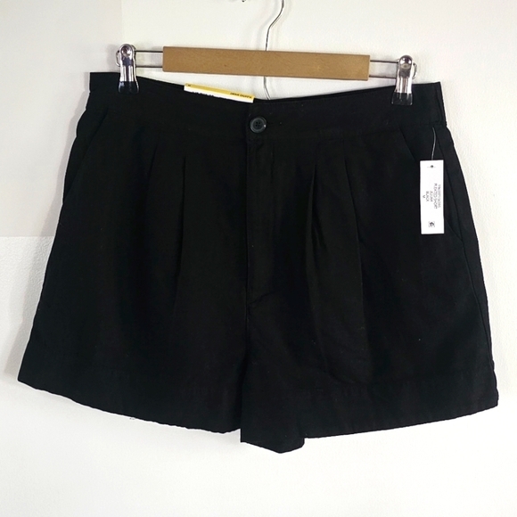 NWT Joie Cotton Linen Blend Pleated Black High Waist Women's Short Size M - Picture 4 of 9